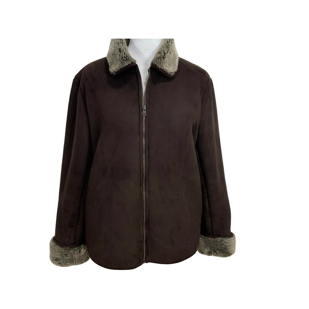 Fu Da Sport Brown Microsuede Zippered Jacket Size M